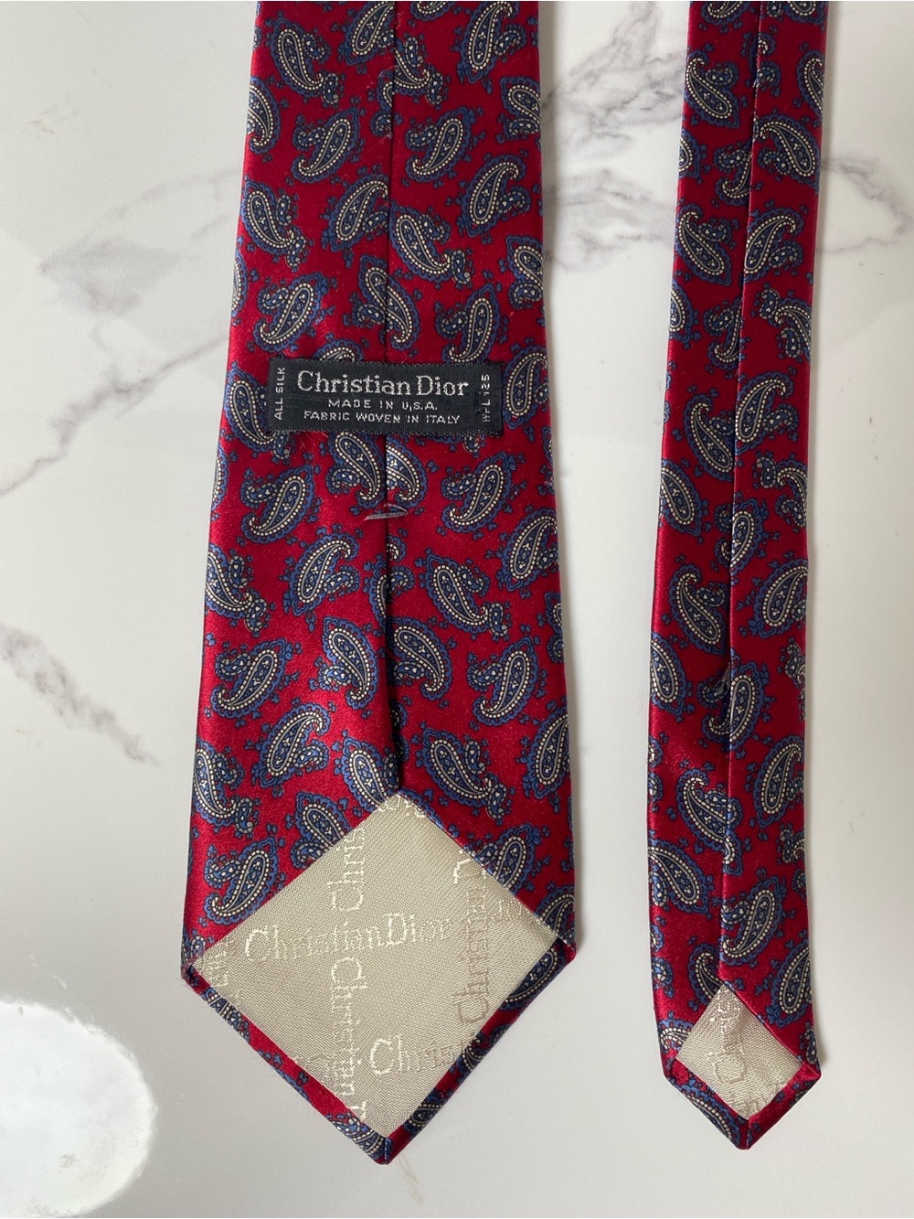 Christian Dior Red Blue Paisley Silk Tie Italy Designer Luxury Mens Necktie